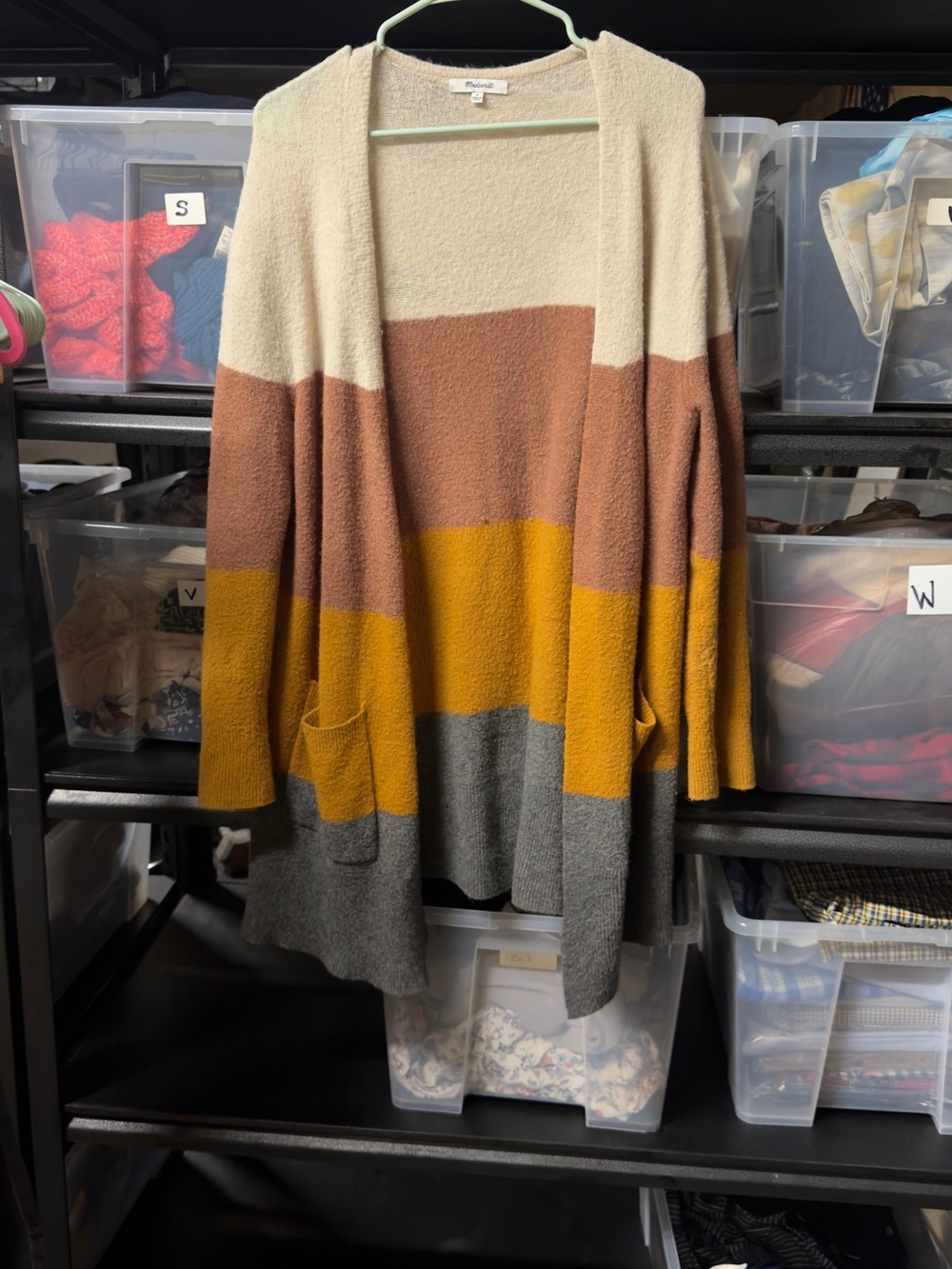 Madewell Colorblock Open Cardigan - Cream, Brown, Mustard, Gray